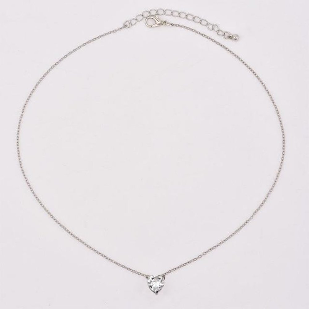 Crystal Heart Pendant  Short Chain Necklace - Picture 2 of 4